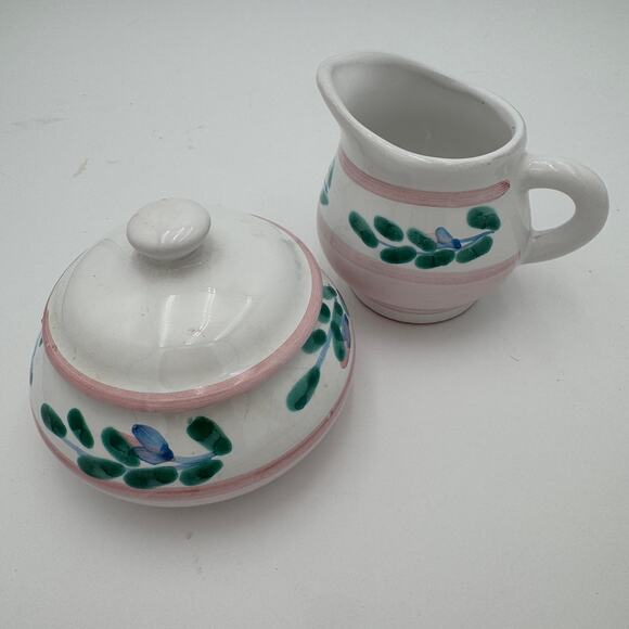 Vintage Caleca Sugar and Creamer Pink Garland Made in Italy Handpainted - Picture 2 of 7